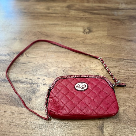Vintage Sharif Red Quilted Crossbody Bag Chain Strap Leather Luxe Small Purse - Picture 3 of 10